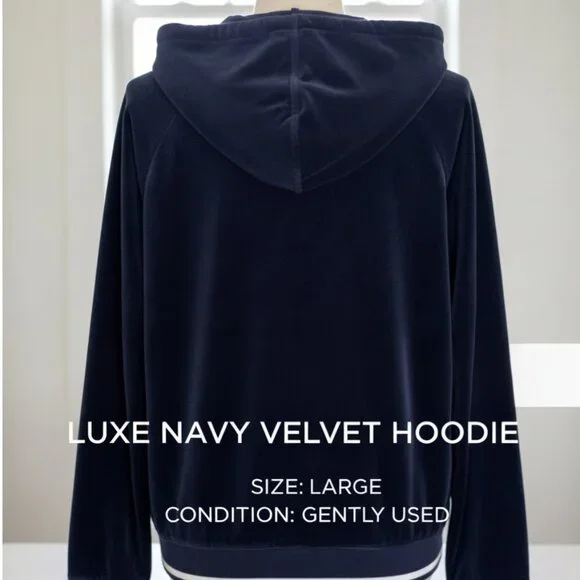 RALPH LAUREN Womens Full Zip Hoodie Track Jacket Dark Blue Velour Crest Large - Picture 2 of 9